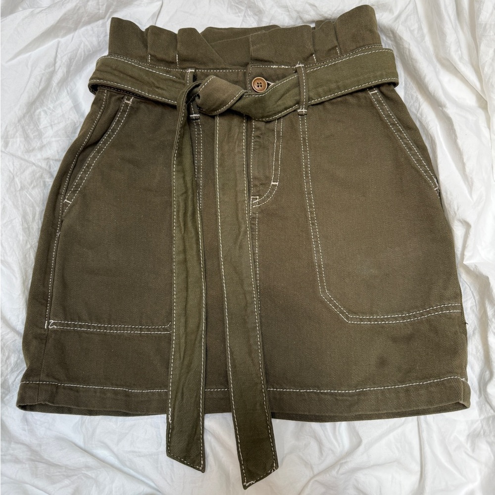 Free People Army Green Paper Bag Tie Waist Splendor in the Grass Skirt. Size 0